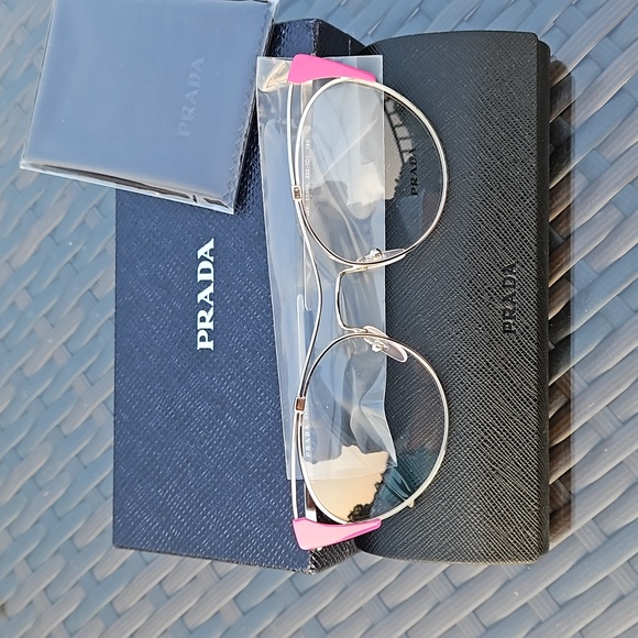 NWT Prada Silver Cat Eye Pink Glasses w/Case & Box - Picture 1 of 10